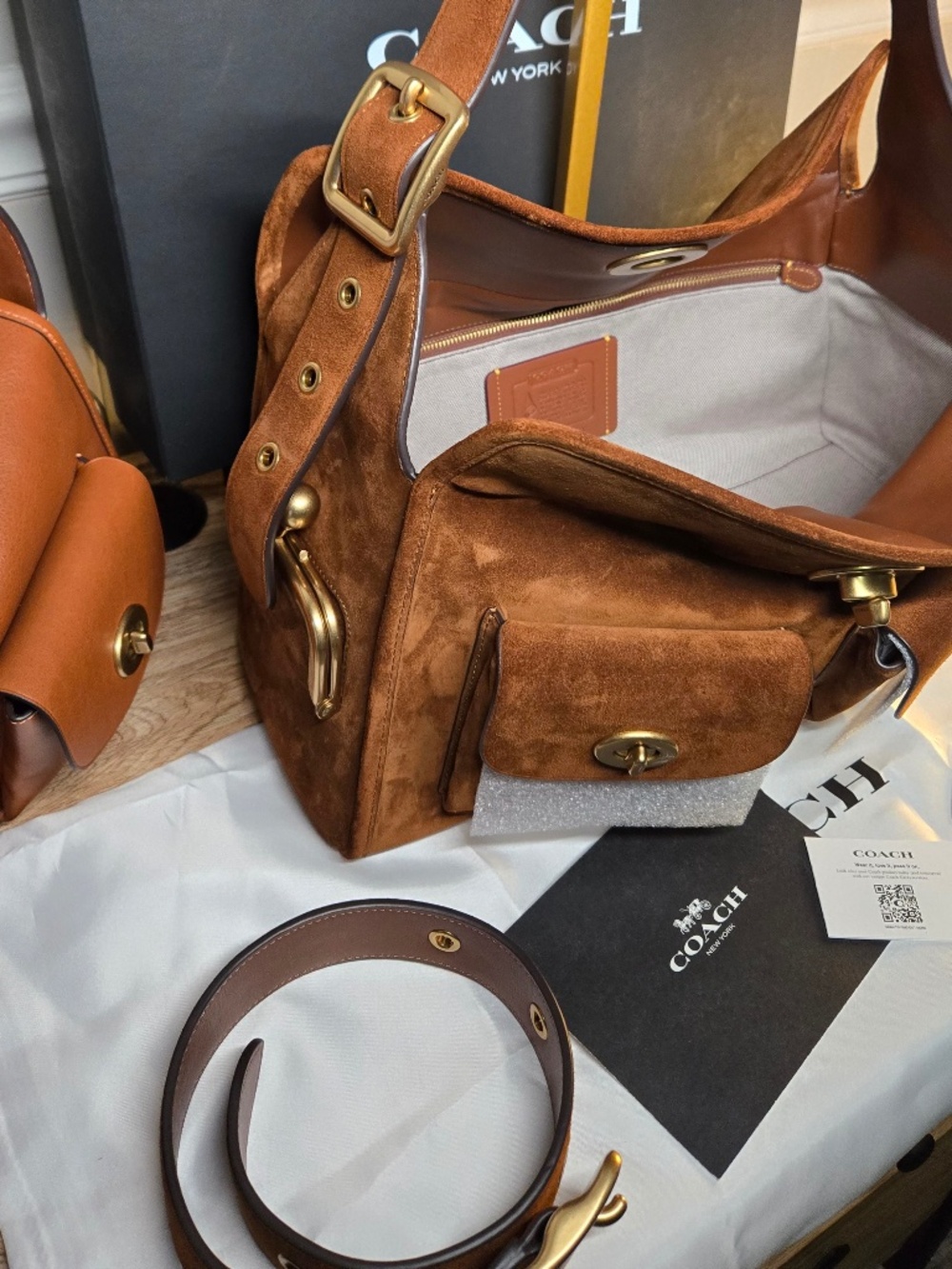 Coach Suede Haversack bag warm brown - Picture 8 of 12